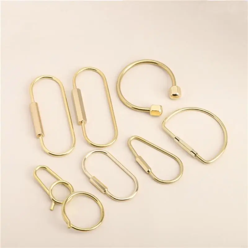 A52E Brass Screw Lock Keychain Simple Brass Key Chain Ellipse D-Shape Keyring Key Holders Hardware Keyring Carabiner Clip