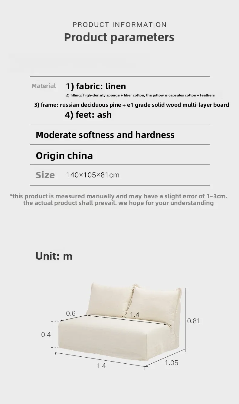 أريكة مزدوجة من الكتان المغسول على طراز وابي مفككة ومغسولة بالكامل من B & B inn #6