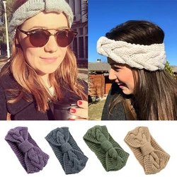 Winter New Knitting Wool Headband Handmade Hair Accessories Ear Warmer Wide Solid Hairband Crochet Turban Headwrap Bow Twist