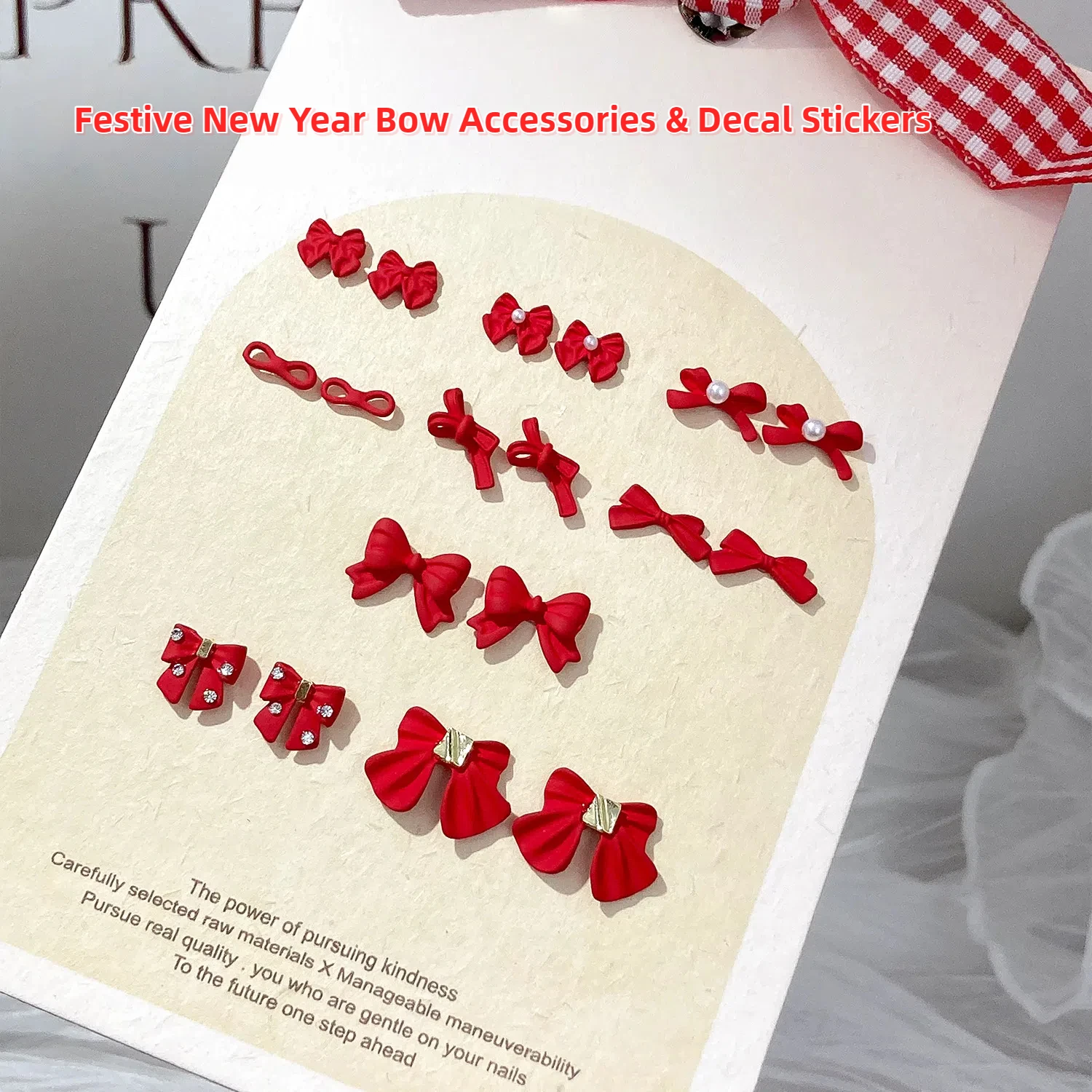 100 stuks Nieuwjaar Rode Matte Boog Nagelaccessoires Strass Parel Nail Art Decoraties Legering Lint manicure Stickers Nagelbedels