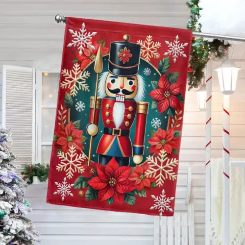 Nutcracker Poinsettia Merry Christmas Flag Garden Flag