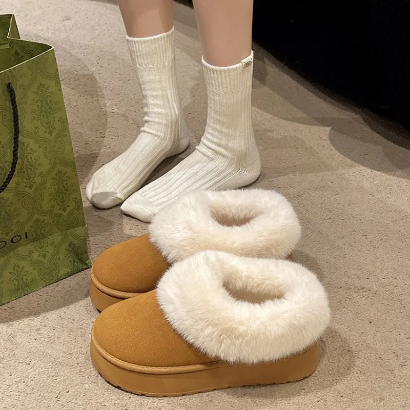 2024 New Warm Boots Women Winter Flats Shoes Short Plush Fur Ankle Snow Boots Casual Shoes Sport Suede Motorcycle Botas image 2