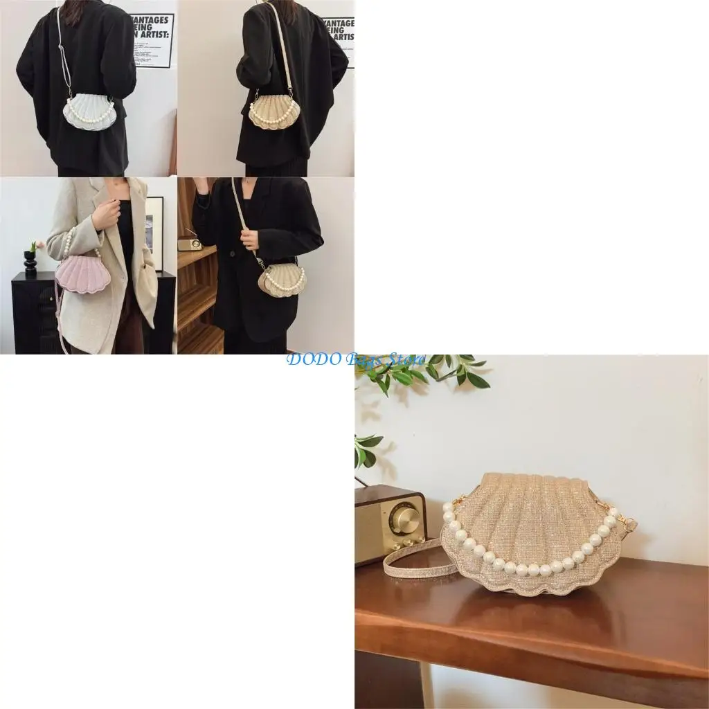 

E8FB Элегантная сумочка для формы раковины для женщин Стильная и практическая сумка для плеча с бисером