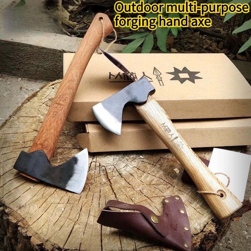 Outdoor Forging Axe Camping Chopping Wood Woodworking Hand Axe Camping Self-defense Tactical Axe with Leather Cover