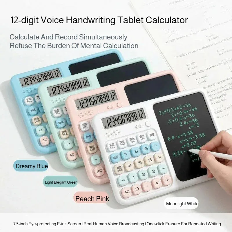 Multifunctional Calculator With Writing Pad Solar Dual Power Supply 12-Bit Widescreen Large LCD Display Protecting Children Eyes