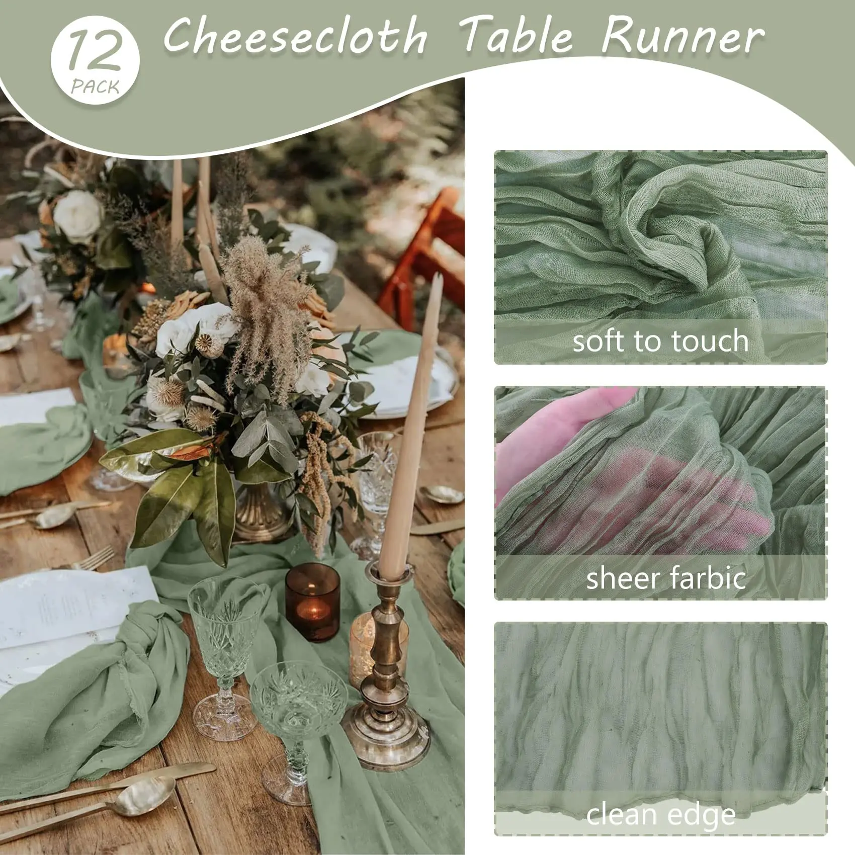 Gauze Table Runner  Dinning Decoration Boho Gauze 90*180/90*300cm Beach Wedding Party Table Decor Christmas Table Runners