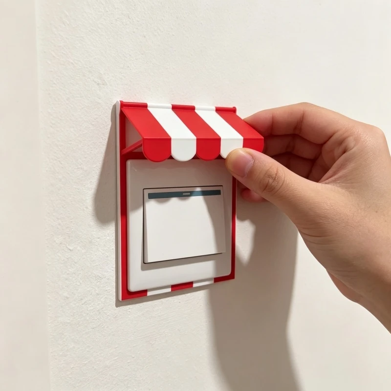 Store Canopy Shape Light Switch Cover Decor 86 Switch Panel Frame Red White Stripes Wall Plate Protective Decoration For Shop Ho
