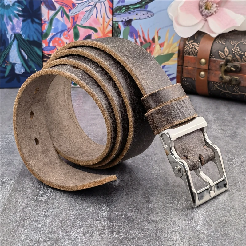 Stainless Steel Belt Buckle Leather Belt Man Ceinture Genuine Leather Belt For Men Real Leather Men Waist Belt Male Wide SBT0025