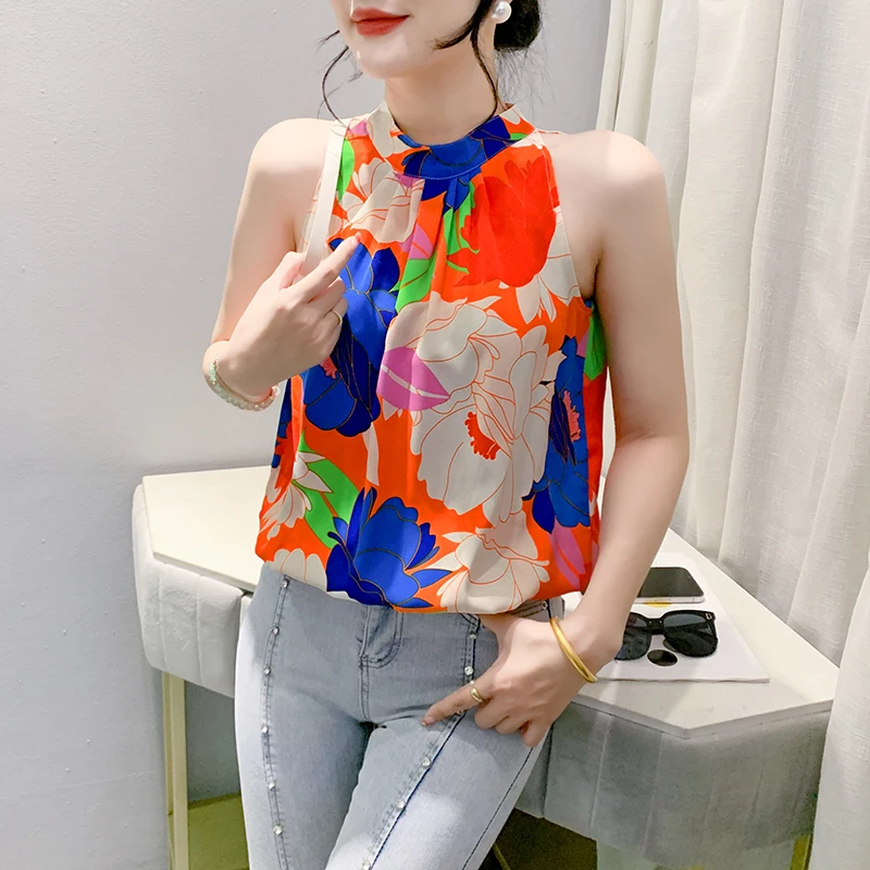 Madblack-colete europeu feminino, sexy sem mangas o pescoço estampa floral, streetwear vintage solto camisola, 2025 verão novo t55504cc