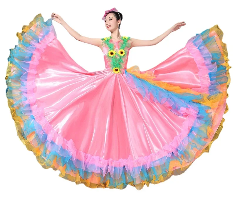 New Woman Opening Dance Costume Female Spanish Big Swing Dress Stage Performance Clothing Dancing National Costume Adult Red