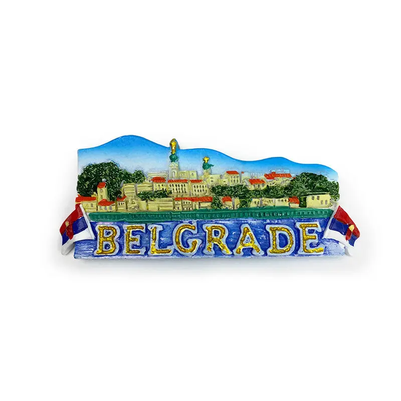 3D Resin Fridge Magnet of Belgrade Serbia with Cityscape And Serbia Flag - Home Decor Magnet for International Travel Lovers