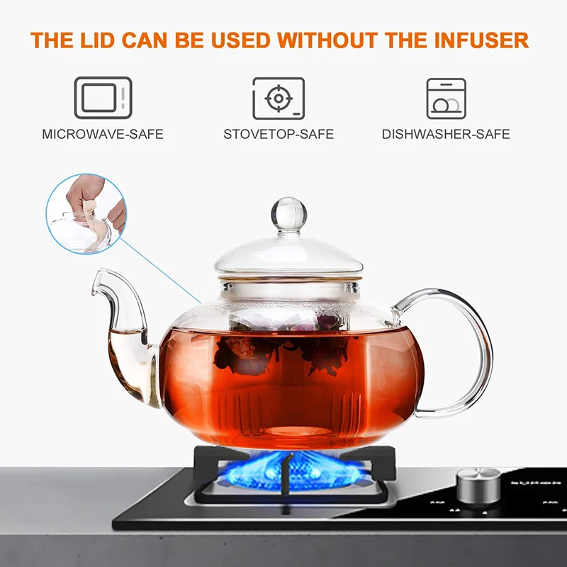 400-1000ml Clear Teapot With Removable Infuser Glass Teapot Stovetop Safe Loose Leaf And Blooming Tea Maker