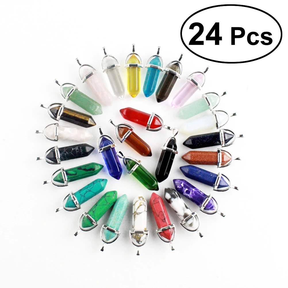 

24Pcs Hexagonal Crystal Pendants Multicolor Glass Smooth Polished Surface DIY Necklace Earrings Jewelry Making Beading Supplies