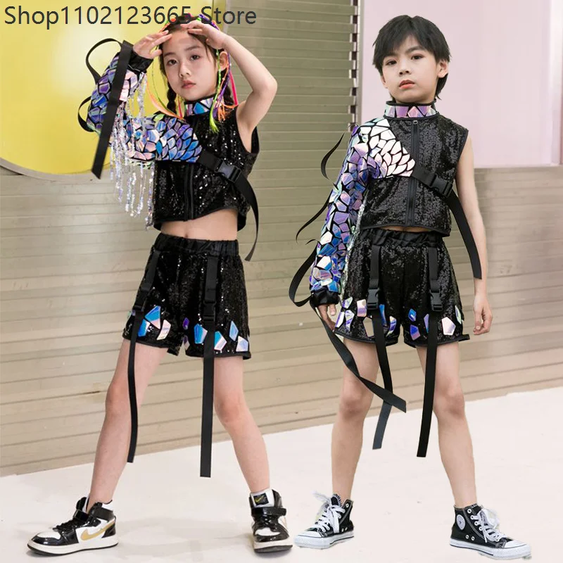 

Chicos Chicas Jazz Outfit Catwalk Show Dance Costume Modern Street Dance Niños Tooling Jumpsuits Hip Hop Set Enfant Performance