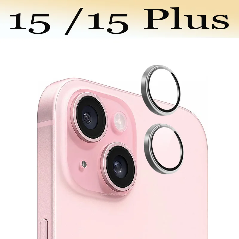 Protetor de Câmera Matel Ring para Apple iPhone 15 15Plus, Película de Vidro para Lente de Câmera, Design 3D, Cobertura Total, 1/2 Peças