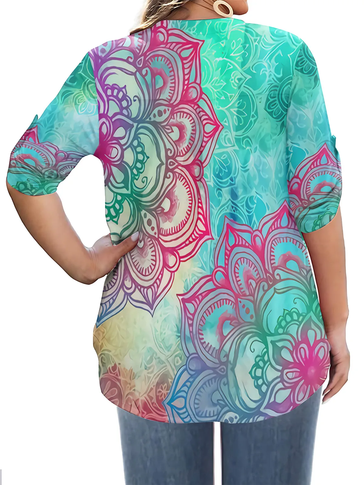 CLOOCL Fashion V-Neck Shirts Over Size Retro Mandala Printed Tops Long Sleeve Casual T-shirts US Size L-5XL Dropshipping