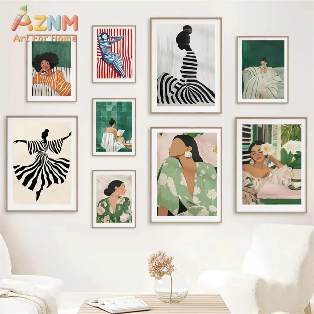 

1 шт. Абстрактная картина «Танцовщица»: Современный минималистичный портрет женщины, модный настенный декор, холст, скандинавский постер, декор для комнаты