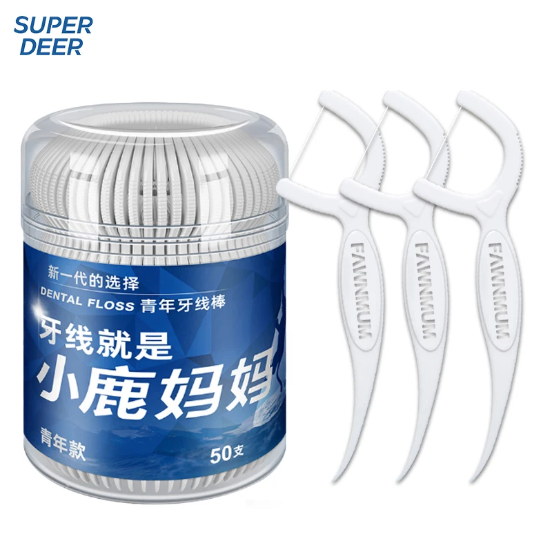 Super Deer Zahnseide 50/100 Stück Zahnseide-Sticks in Dose Zahnreinigung Zahnstocher Mundhygiene Zahnseide-Sticks