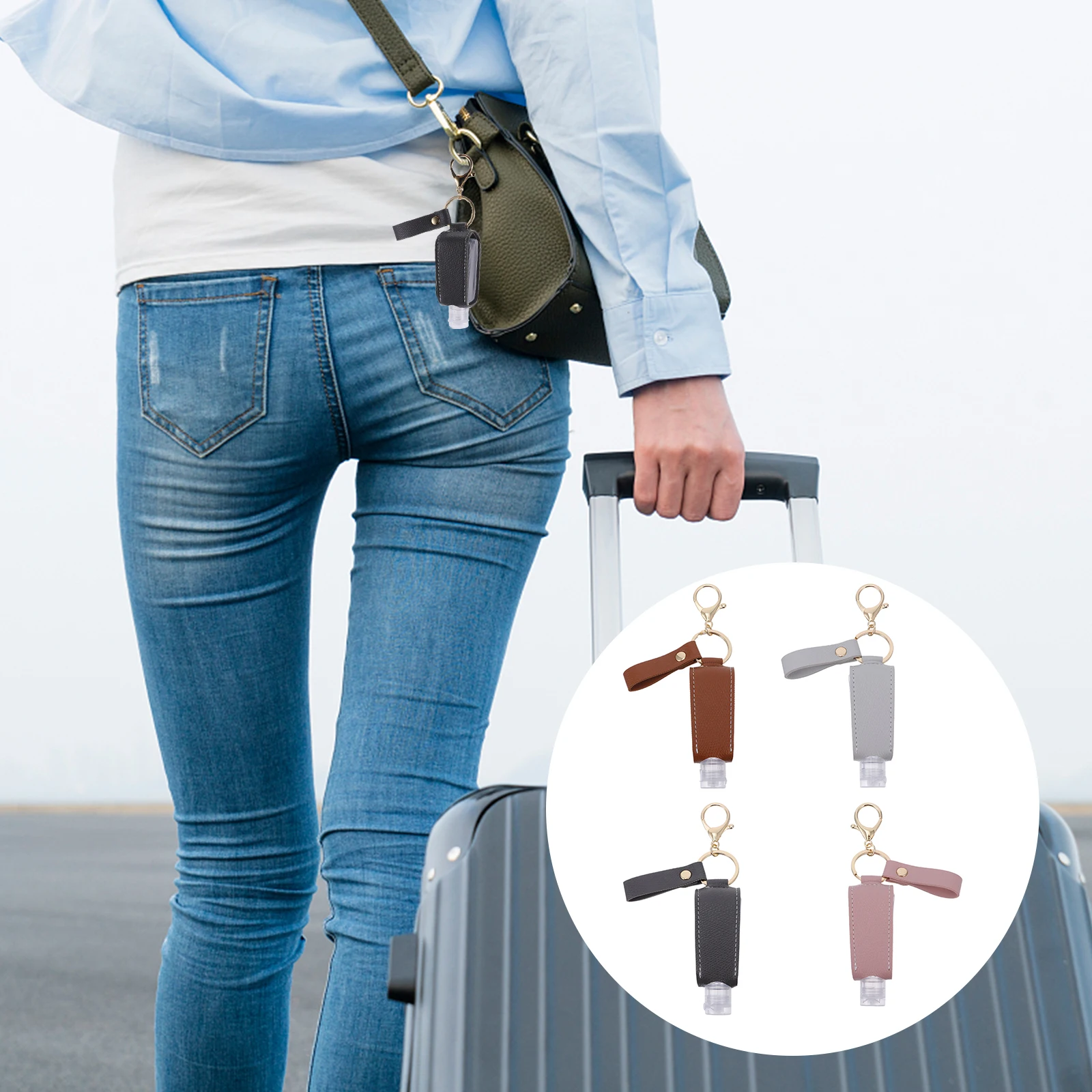 

4pcs Portable Bottle Cover Keychain Empty Bottle Keyring Case For Travel Perfume Hand Storage Hand Cover