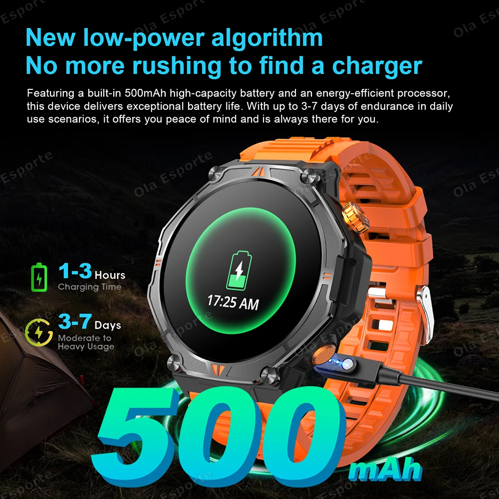 Męski Smartwatch z Lokalizatorem GPS, Ekranem AMOLED, Połączeniami Bluetooth, Wodoodpornością 5ATM, Kompasem, do Aktywności na Zewnątrz, Ponad 100 Sportów, z Możliwością Personalizacji Tarczy