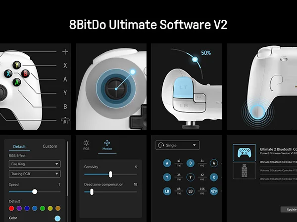 وحدة تحكم لاسلكية 8BitDo Ultimate 2، لوحة ألعاب بلوتوث/USB/2.4G مع عصا تحكم TMR، قاعدة شحن للكمبيوتر الشخصي، Windows 10,11، Android
