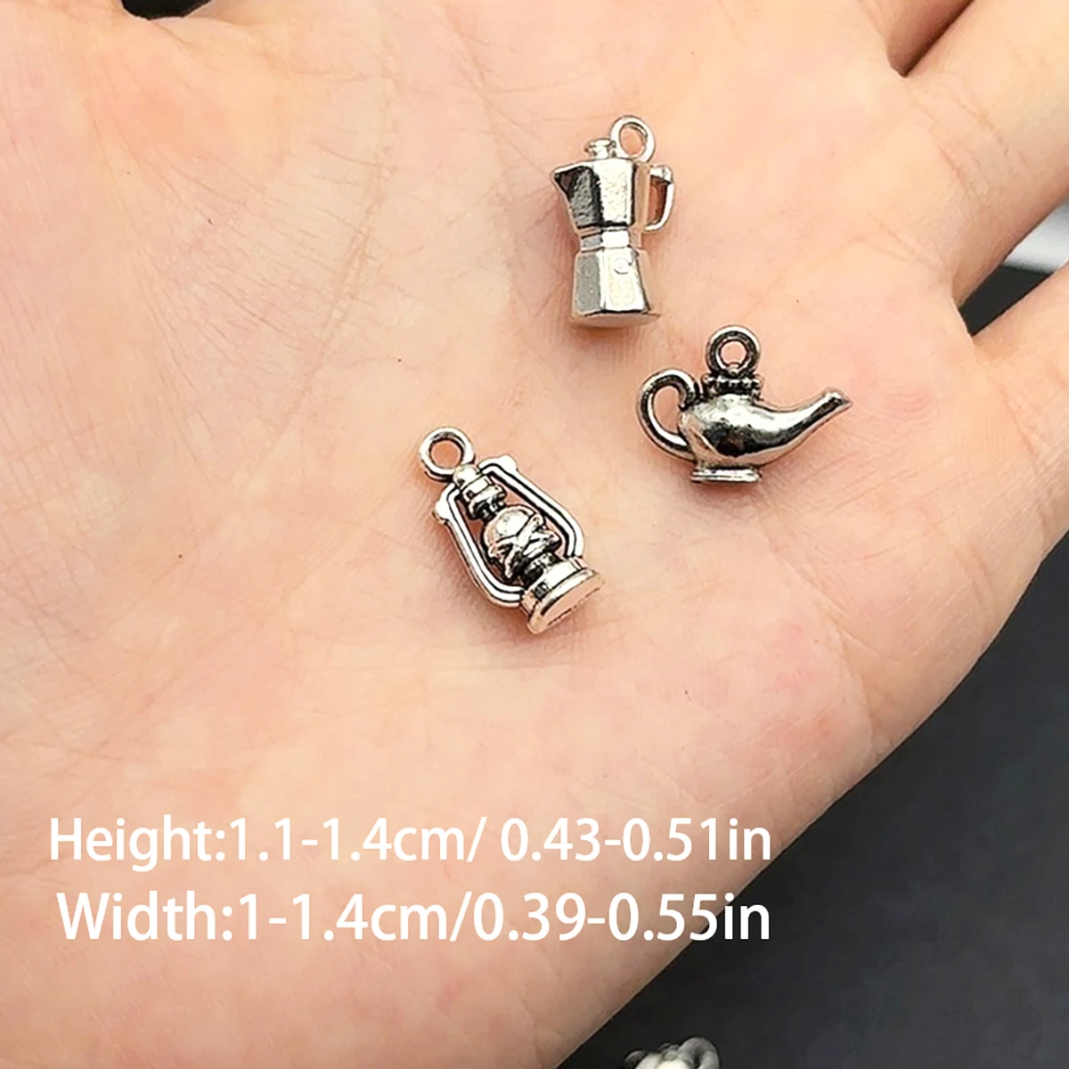 15-Piece Set of Vintage DIY Handmade Accessories, Including Mini Coal Lamps and Coffee Pots in Various Shapes, Suitable for DIY Bracelets, Necklaces, Earrings, Pendants, and Handmade Beaded Decoration Accessories