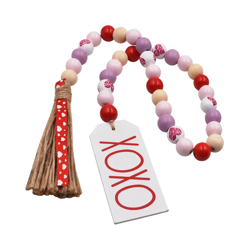 

1pcs Valentine's Day tassel bead Love Wood Beads Garland Valentine’s Day Tiered Tray Decor Beaded Garland With Tassels Pendant