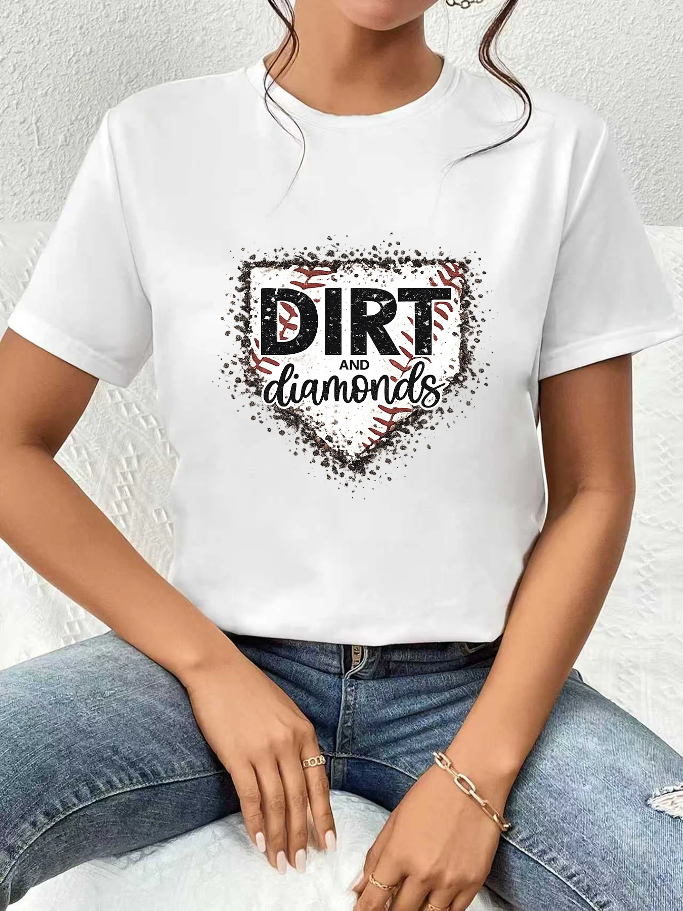 

【WDS0327】Женская футболка с круглым вырезом и креативным принтом, больших размеров, для лета, повседневная, с короткими рукавами, модная и универсальная.