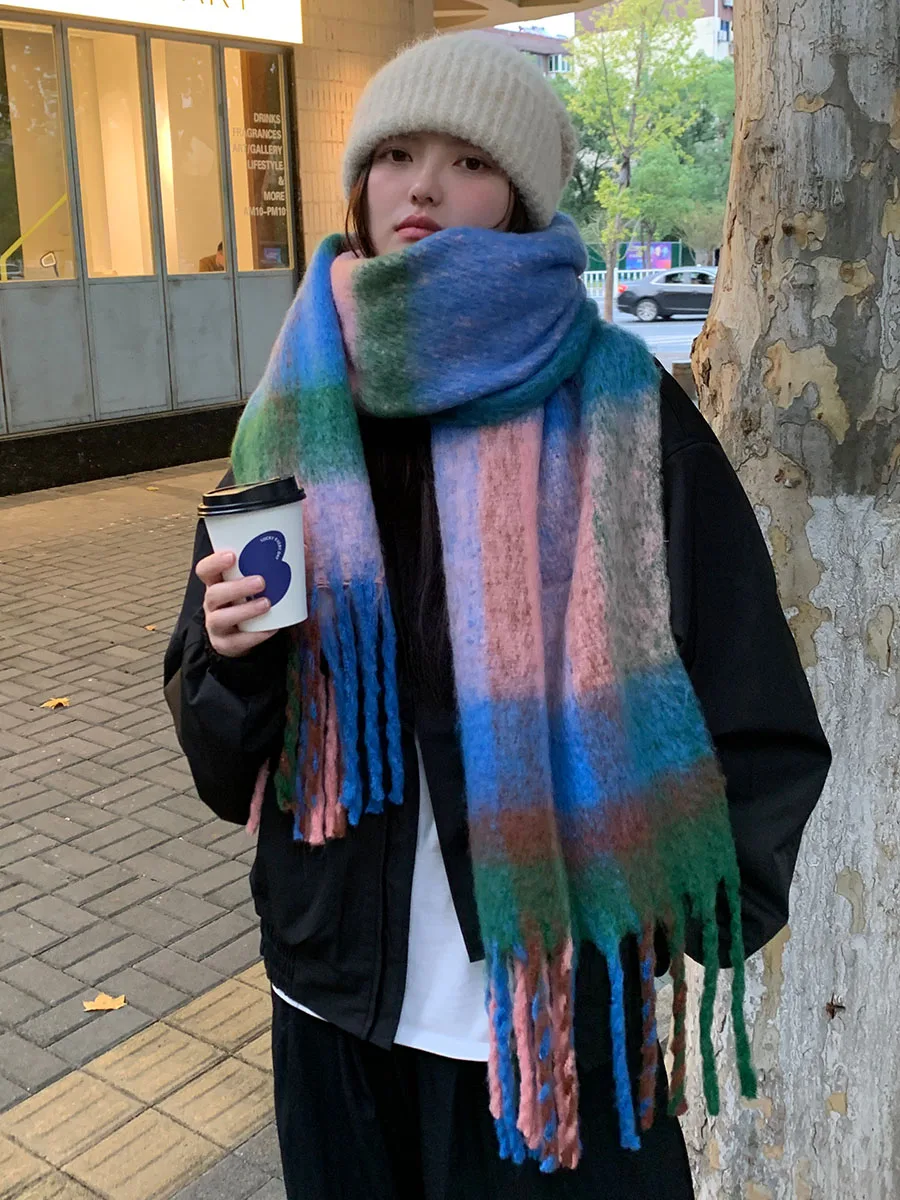Bufanda con flecos para mujer, bufanda de cuello antifrío cálida y gruesa para invierno, estilo de alta gama