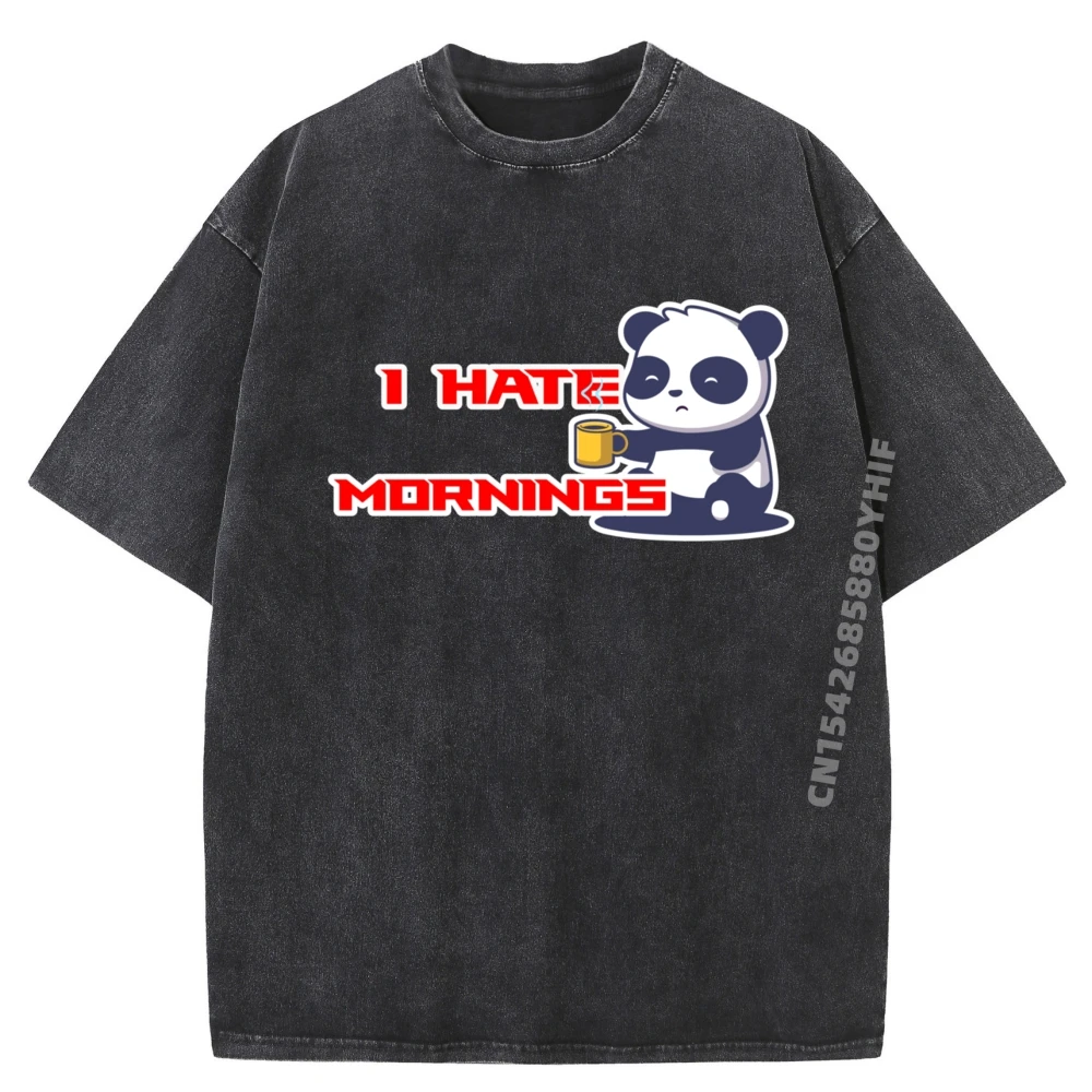 

Letter Printed Tshirt I Hate Mornings Funny Sleepy T-shirts For Men Graphic Tees Mens Comfortable Washed Shirts