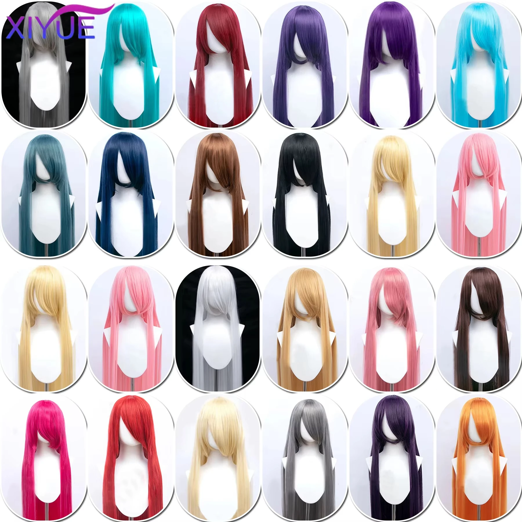 XIYUE Synthetic Long Cosplay Wigs Color 100cm Lolita Wig Green Pink Blonde Purple Straight Wig Halloween Party Hairstyle