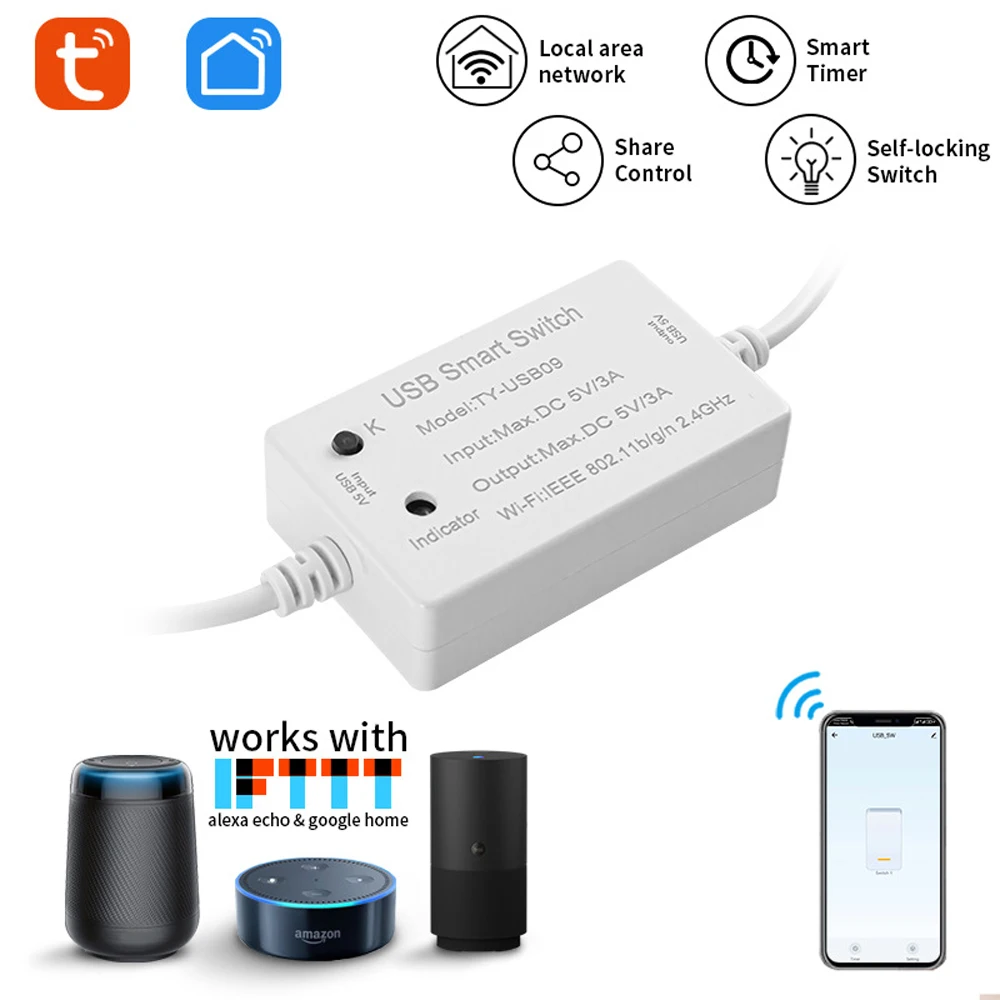 

Tuya WiFi USB Smart Switch Circuit Breaker Module Timer Smart Life App Control RF433 On-Off Controller for Alexa Google Home