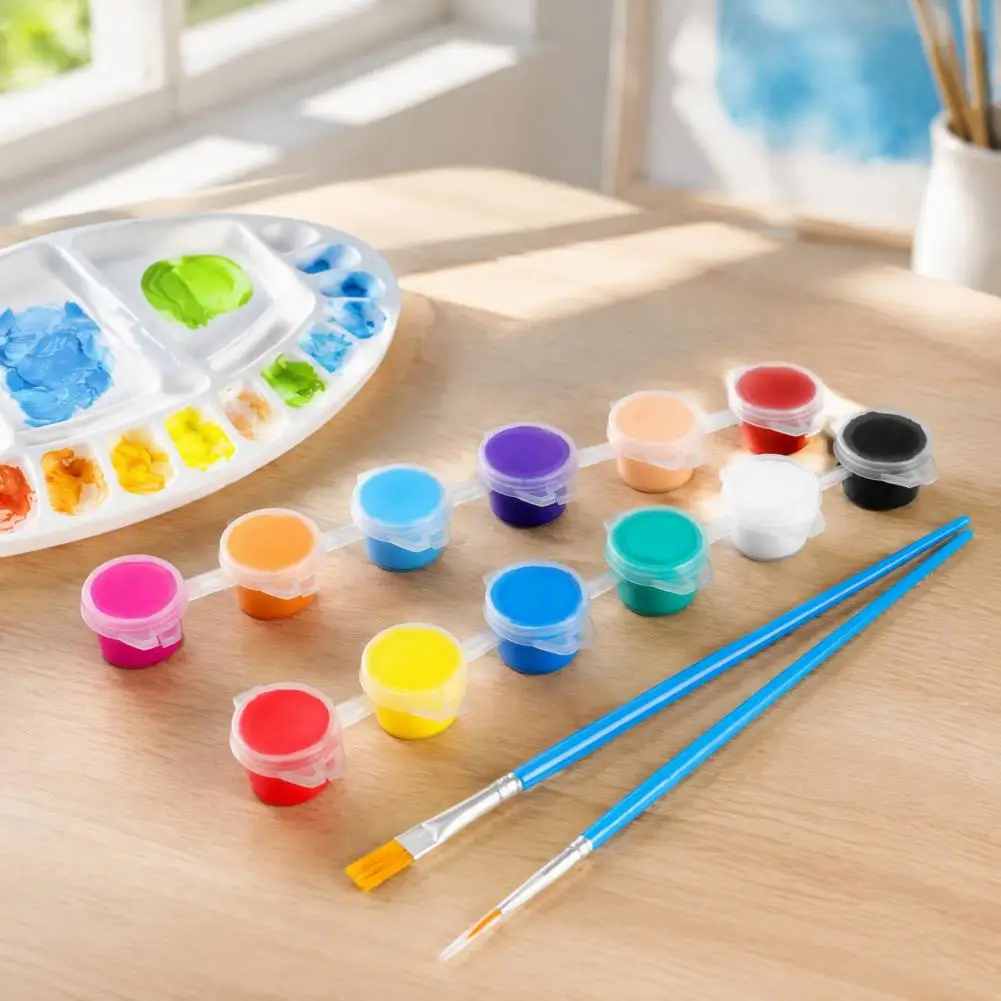 1 Set 12 Colors Mini Acrylic Paints with Brushes And Palette 2ml Paint Per Cup Craft Paint Mini Paint Strips for DIY Crafts