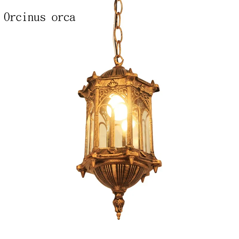 

European retro antique bronze outdoor chandelier balcony corridor modern creative personality LED waterproof Chandelier