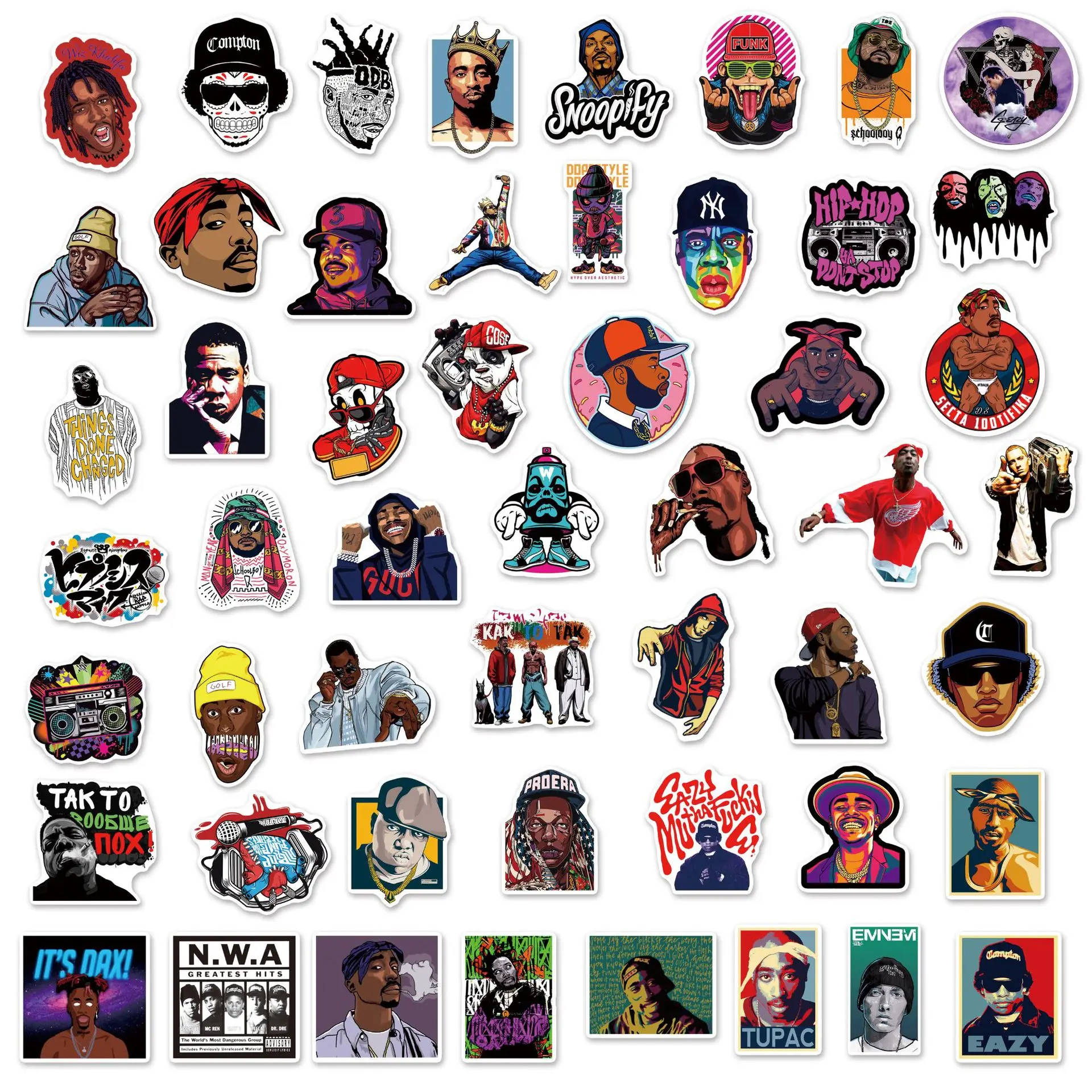 50pcs Rap Trend Hiphop Stickers Pack Ipad Phone Case Scrapbook Motorcycle Rapper Sticker Vintage DIY Journal Accessories