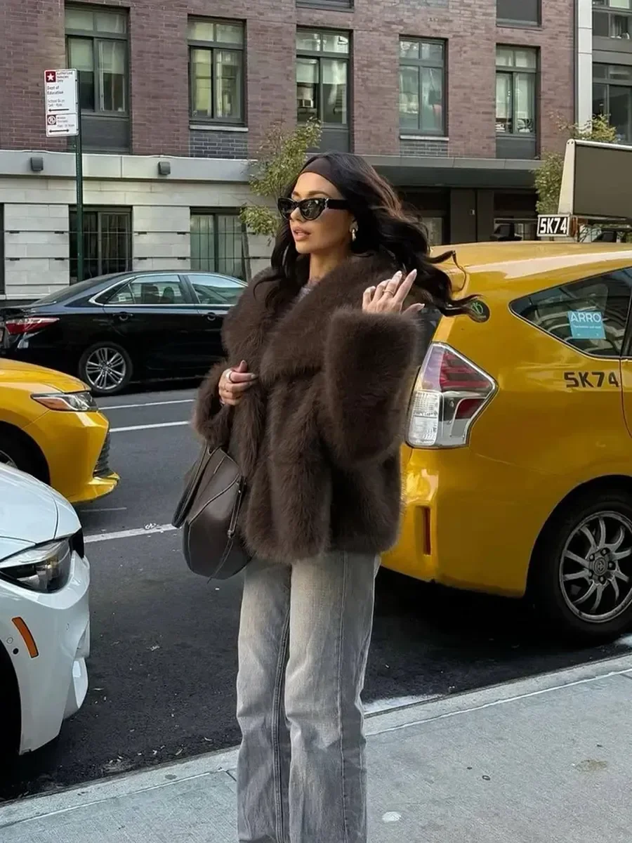 OFTBUY Fur Coat Eco-friendly Oversize Turn Down Collar Fluffy Fur Jacket Women Vintage Faux Fur Jacket Coats Winter Clothes