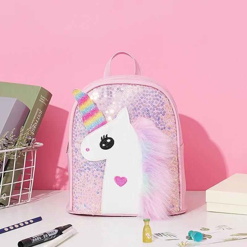 1Pcs New Greet Rainbow Loose Powder Cute Unicorn Student School Bag Sequined Five-Pointed Star Pendant Bag