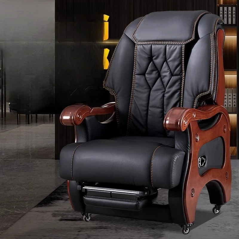 Luxury leather boss chair massage office chair comfortable sedentary smart computer chair home