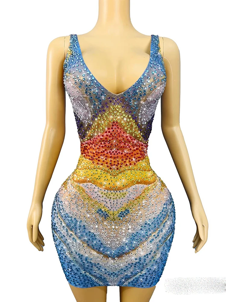 Wysokiej jakości sukienka kamizelka z kolorowymi blokami i dżetami, nowa moda 2025, odzież damska na zamówienie.