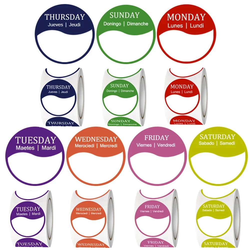 500Pcs/Roll 1 Inch Weekly Labels Stickers Inventory Management Round Stickers Food Packaging Sealing Stickers
