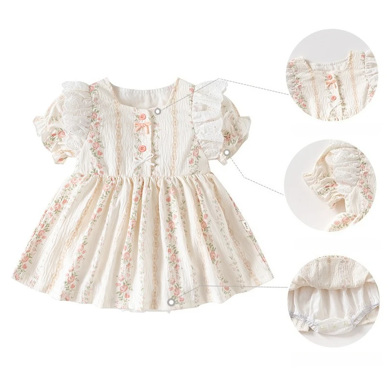 ZOETOPKID Newborn Clothes Baby Rompers Summer Short Sleeved Floral Countryside Style Bodysuit Sweet Beautiful Girl Jumpsuit
