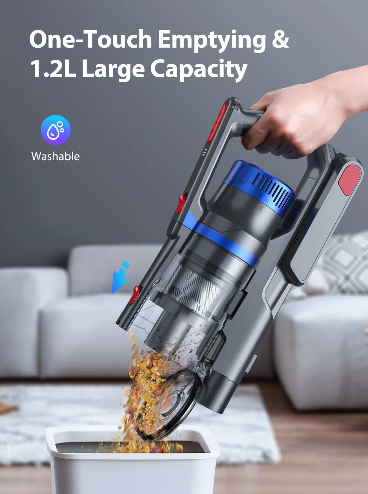 BUTURE JR500 450W 36000PA Suction Power Handheld Cordless Wireless Vacuum Cleaner Home Appliance 1.2L Dust Cup Removable Battery