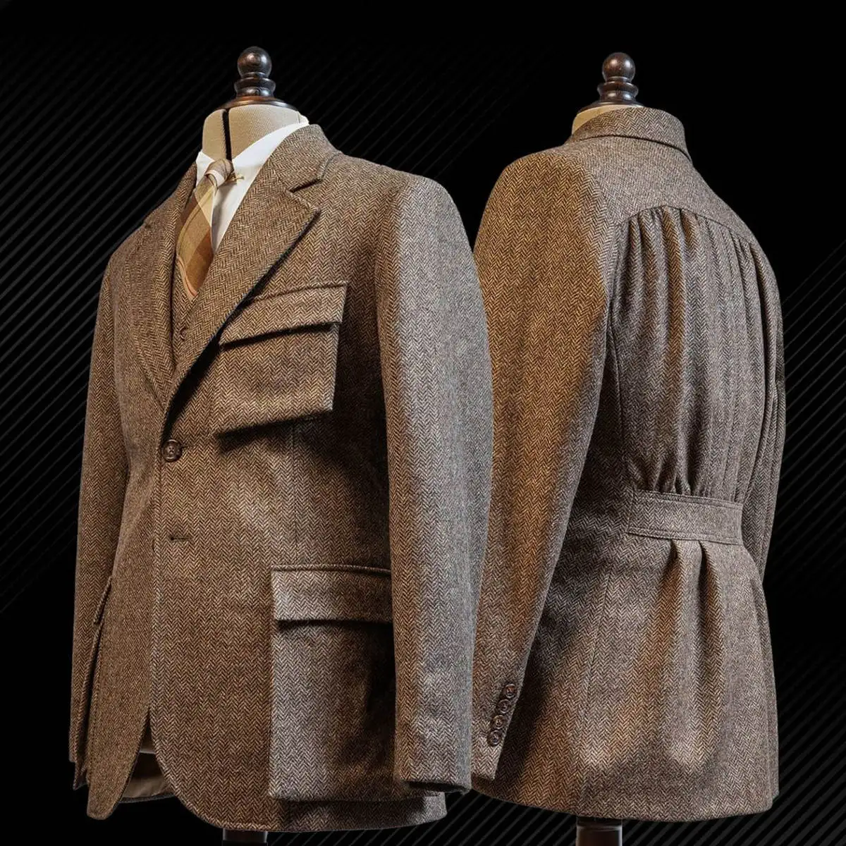 

Men Suit Wool Blend Brown Peaked Lapel Tuxedos Wedding Prom Party Jackets Coat One Piece