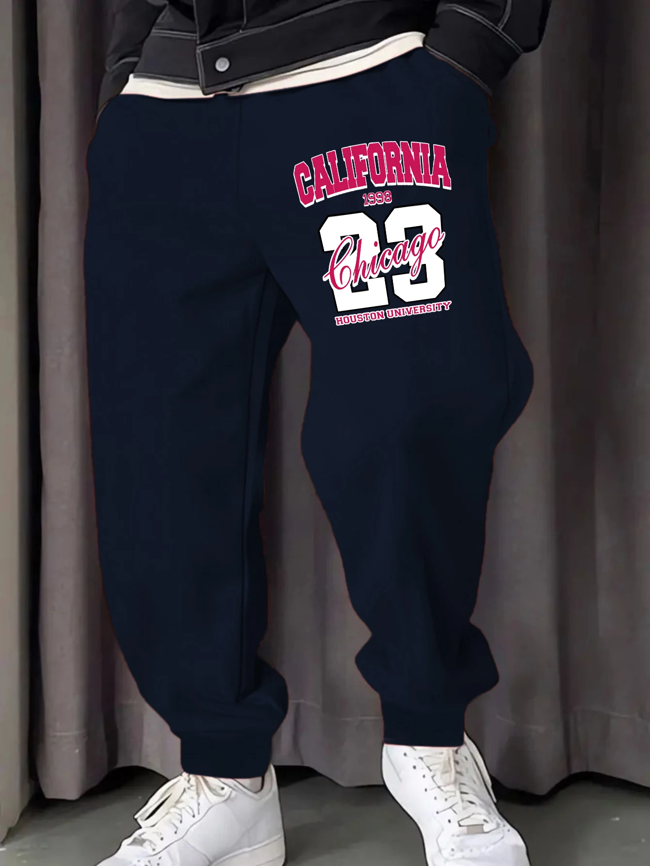 California Chicago Houston University Stampa Pantaloni da jogging da uomo Pantaloni sportivi Hip Hop Tasca Autunno Pantaloni lunghi Harajuku Abiti in pile