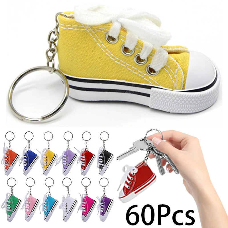 60Pcs Sport Shoes Keyring Mini 3D Canvas Shoes Keychain Tennis Shoe For Men Jewelry