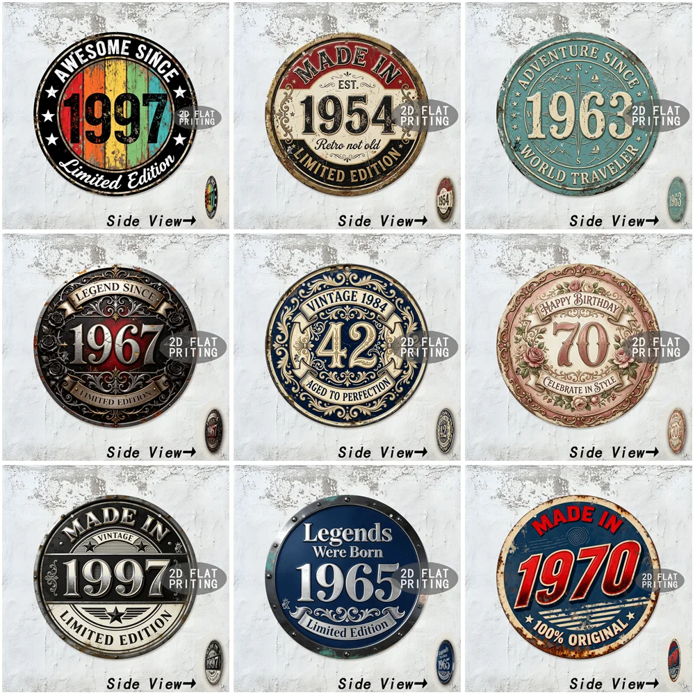 Round Vintage Metal Tin Sign Custom Birth Year Birthday Travel Limited Edition Wall Decor For Bar Garage Home Wall Art