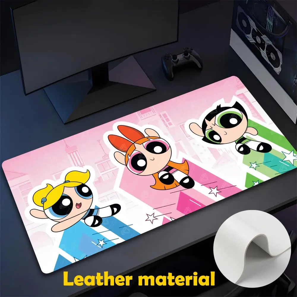 The P-Powerpuff Girls Mouse Pad Large Gaming Pad XXL Desk Mat Non Slip Double Sided PU Game Mouse Computer Leather Keyboard Mat