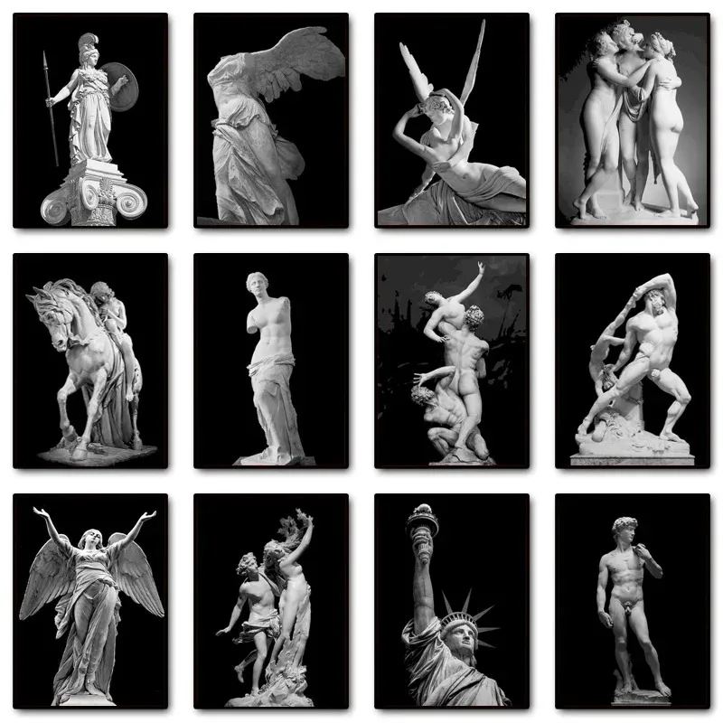 Black and White Greek Mythology Sculpture David Statue Poster Canvas Painting Classical Wall Art Pictures Room Home Decor
