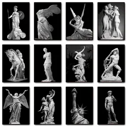 Black and White Greek Mythology Sculpture David Statue Poster Canvas Painting Classical Wall Art Pictures Room Home Decor