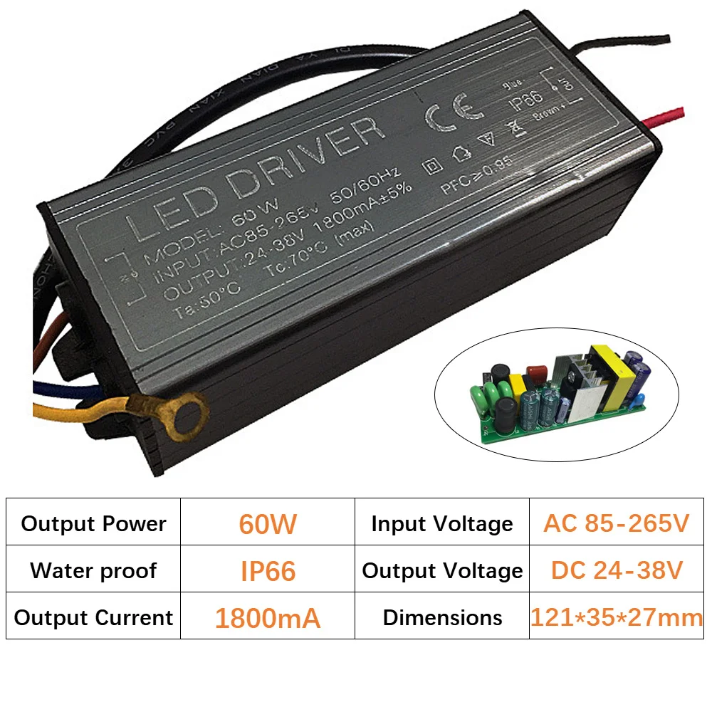 Waterproof LED Power Supply 3-120W High Power Constant Current LED Driver for Floodlight Street Light Industrial Mining Light